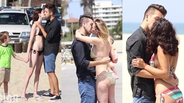 Acest bărbat a sărutat toate femeile cu copii mici pe care le-a întâlnit pe o plajă! Ce le spunea de nu-l refuza nicio mămică