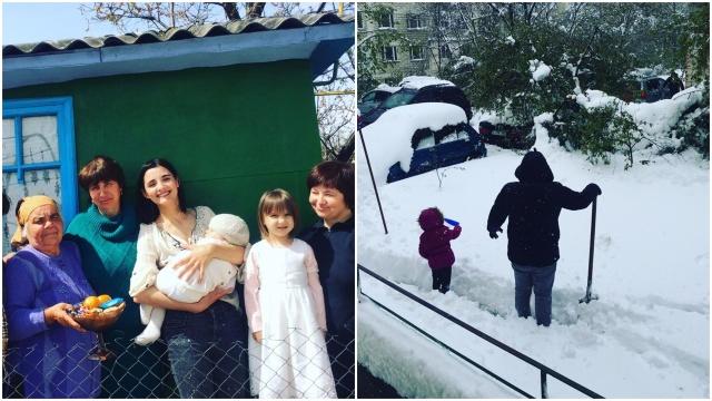 Lilu a ieșit împreună cu familia la curățat zăpada: ”Avem șansa de a le da copiilor o lecție de spirit civic”