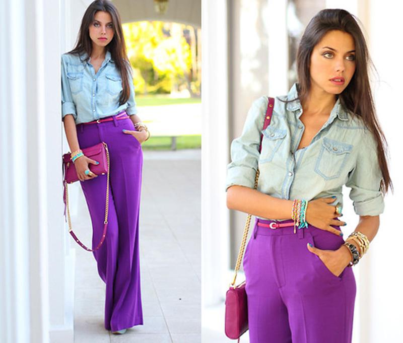 С чем носить цветные брюки: 17 вдохновляющих элегантных образов