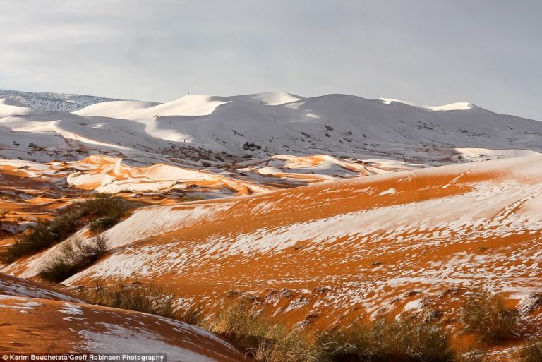 În deșertul Sahara a nins. Imagini spectaculoase