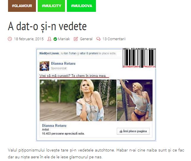 Dianna Rotaru a intrat în gura internauţilor după ce a postat o poză pe facebook