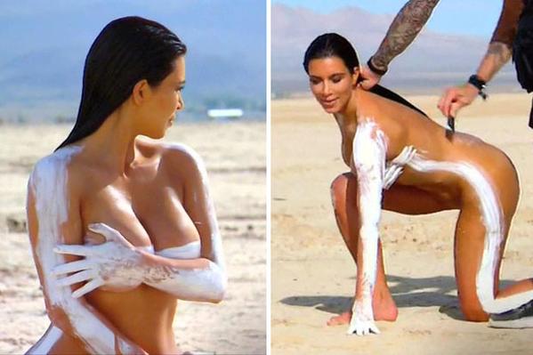 Ким Кардашьян устроила обнаженную фотосессию в пустыне, облившись краской