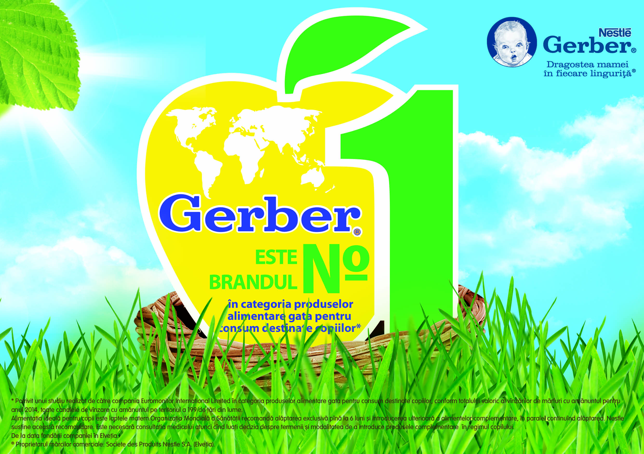 Gerber® este brandul numărul №1 în lume în categoria produselor alimentare gata pentru consum destinate copiilor*