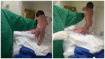 Малыш сделал первые шаги сразу же после родов!