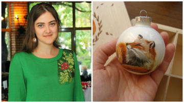 Violonista care pictează globuri pentru pomul de Crăciun