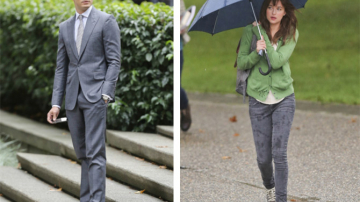 Джейми Дорнан и Дакота Джонсон на съемках "50 оттенков серого"