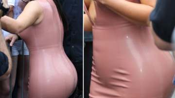 Ким Кардашьян, беременная вторым ребенком, не отказывается от узких латексных платьев