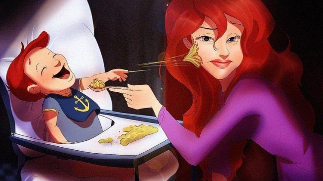 Prințese în concediu de maternitate: un pictor a reprezentat prințesele Disney în postura de mame