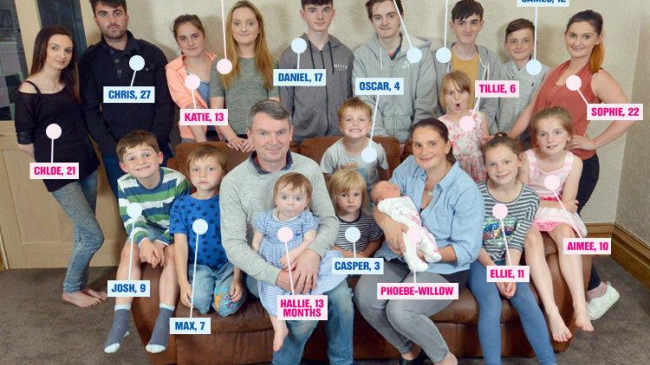 В самой многодетной семье Британии родился 19-й ребенок