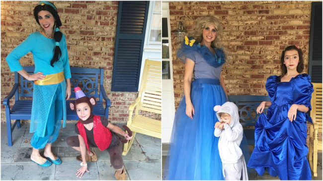 Мама каждый день встречает детей из школы в новом костюме