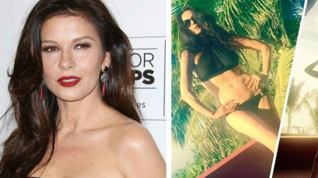 Catherne Zeta-Jones, in costum de baie, la 47 de ani