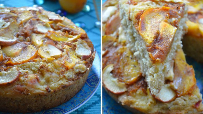 Chec de mere cu kaki și fulgi de ovăz