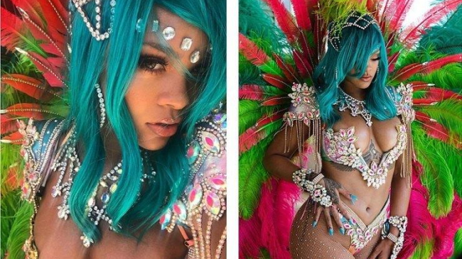 Рианна в стразах и максимально откровенном бикини на барбадосском карнавале