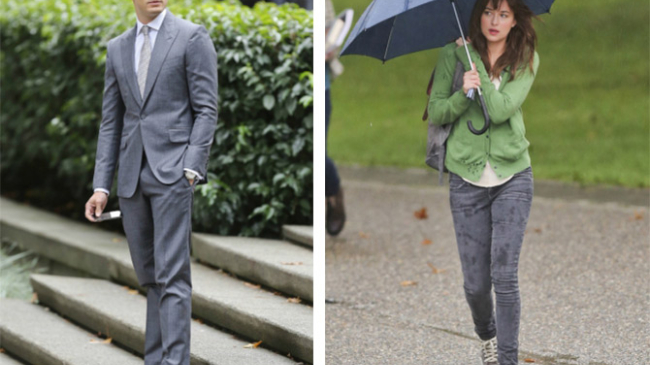 Джейми Дорнан и Дакота Джонсон на съемках "50 оттенков серого"