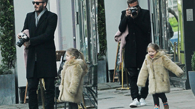 Маленькая модница: Харпер Бекхэм гуляет по Лондону в шубе и казаках