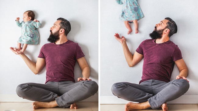 Море любви и нежности в одной фотосессии! Забавные снимки папы и его новорожденной малышки