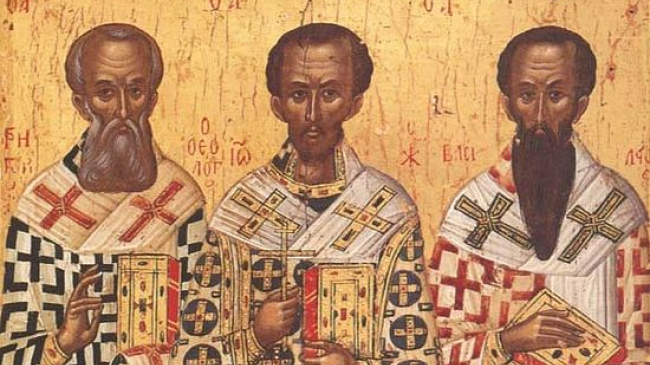 Trei ierarhi: Vasile cel Mare, Grigore Teologul și Ioan Gură de Aur; Trisfetitele