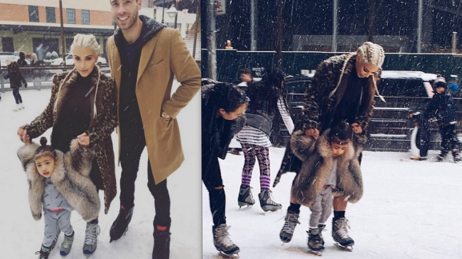 Kim Kardashian și-a îmbrăcat fetița în blană și a dus-o la patinoar